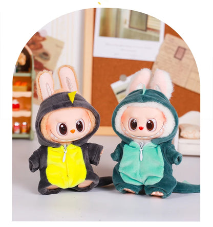 13cm Labubu Doll Clothes — 6-Piece Dinosaur Animal Outfit with Hat