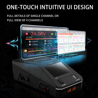 ToolkitRC Q6AC Charger — AC 400W/DC 1000W 4CH with USB A/Type-C, LiPo 1-6S, NiMH 1-16S, PB 1-10S, IPS Display