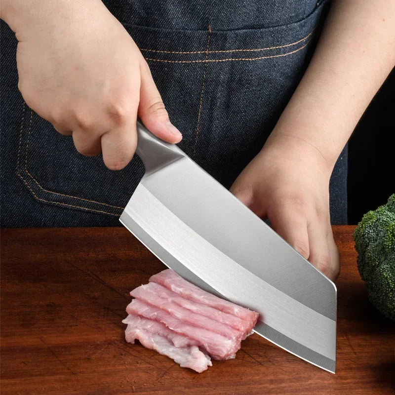 Stainless Steel Cleaver Kitchen Knife – Wooden Handle Utility Knife for Slicing Fish, Vegetables & Meat