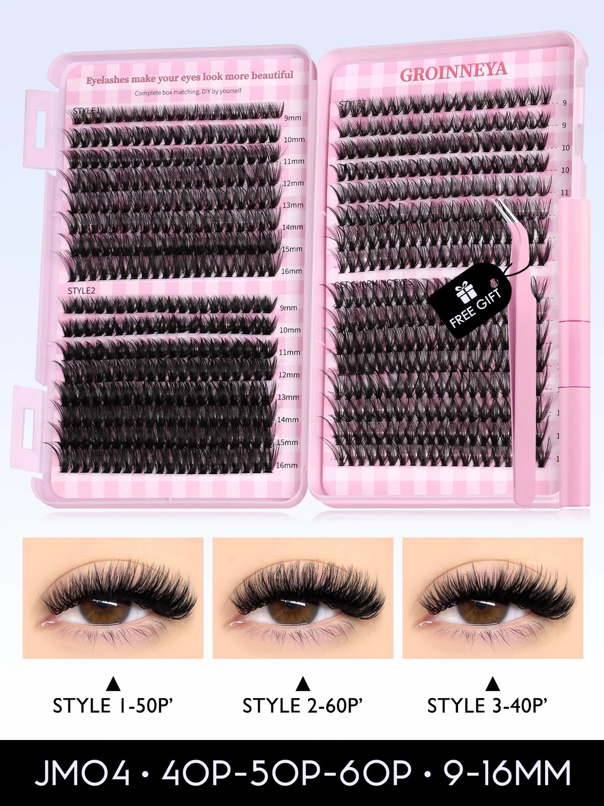 GROINNEYA Cat Lash Clusters Kit – 640pcs with Lash Bond & Seal, DIY Eyelash Extensions for Home Use