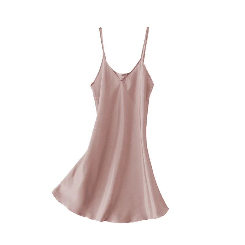 Women’s Silk Satin V-Neck Nightdress – Sleeveless Sexy Sleepwear Nightgown Plus Size Nightwear