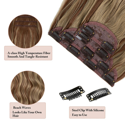 SARLA Synthetic Long Wavy Clip-In Hair Extensions 22" Thick Hairpiece for Women – Brown, Blonde, Black
