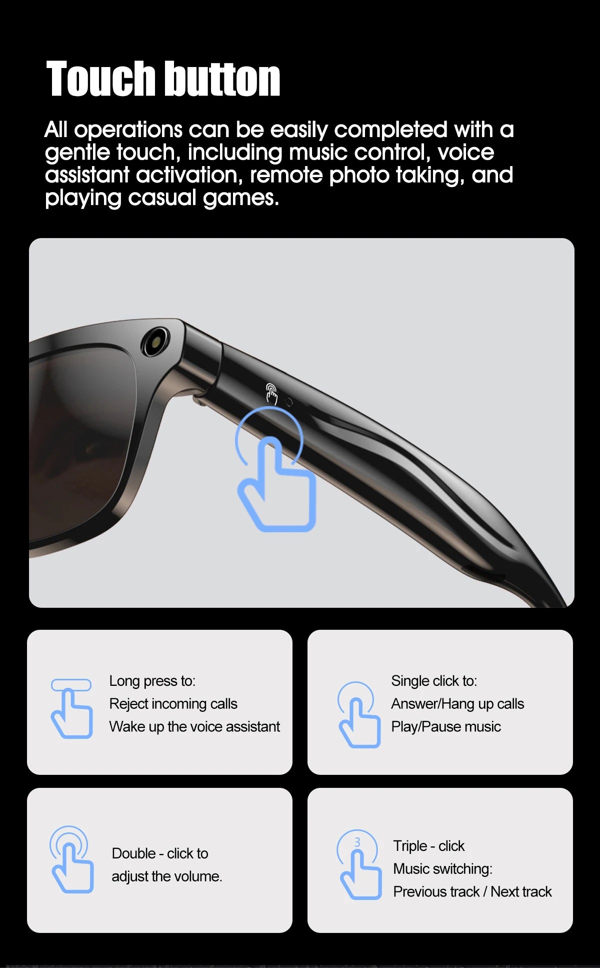 AI Smart Glasses with Camera — Bluetooth Calls, Voice Assistant, Navigation, Waterproof Smart Sports Wearable