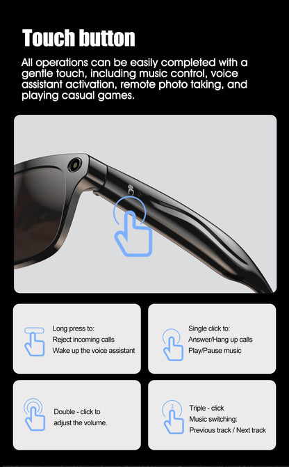 AI Smart Glasses with Camera — Bluetooth Calls, Voice Assistant, Navigation, Waterproof Smart Sports Wearable