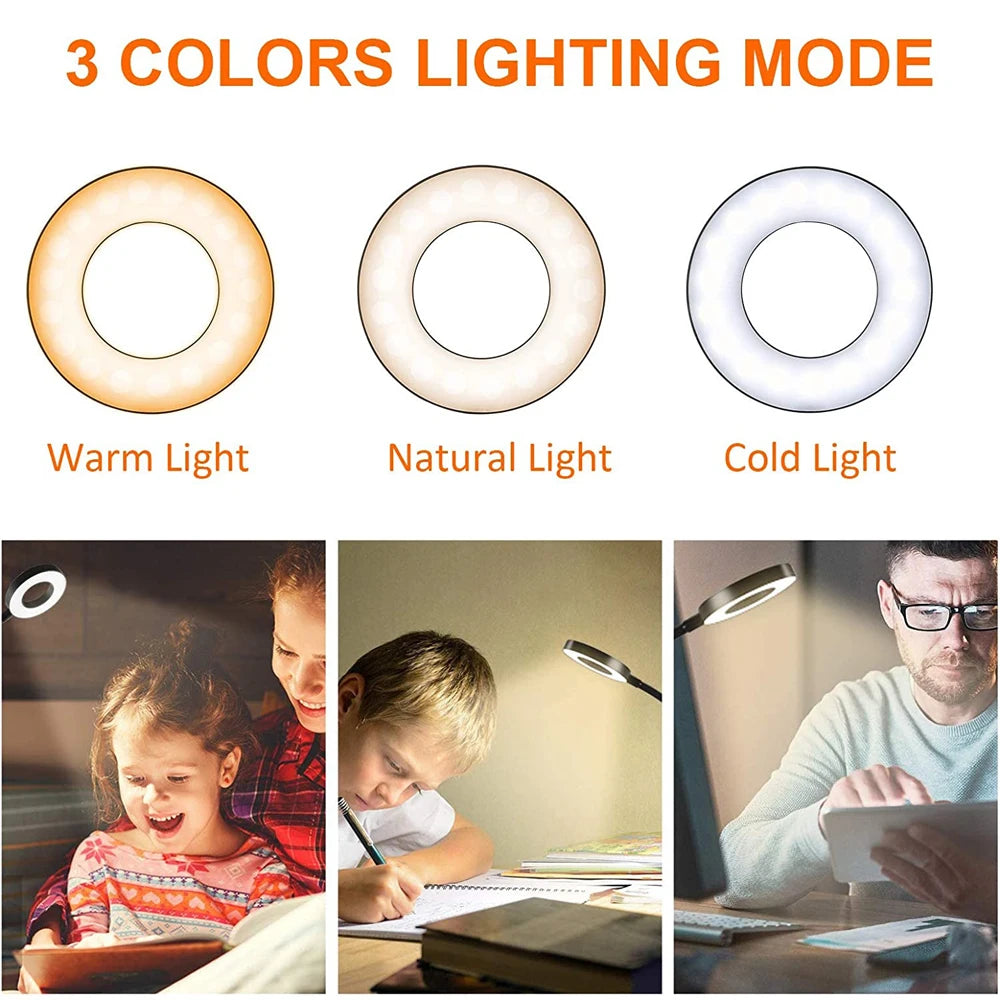 48 LEDs Clip-On Desk Lamp: 360° Flexible Gooseneck Reading Table Light - Eye-Caring USB Clamp for Books, Night Light, Study, and Reading