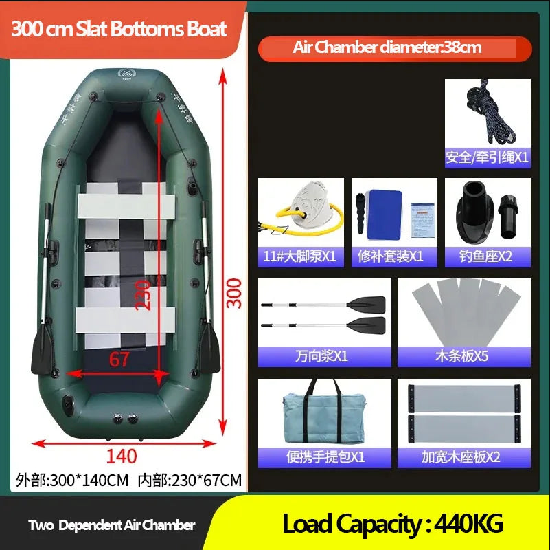 1.75–3.6m Inflatable PVC Fishing Kayak Boat – Air Deck Raft Rubber Dinghy with Clip Net, Portable Fishing Watercraft