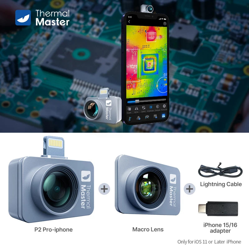 P2Pro Thermal Imager with 15X Magnetic Macro Lens – Infrared Camera for Phone, PCB & HVAC Inspection Tool