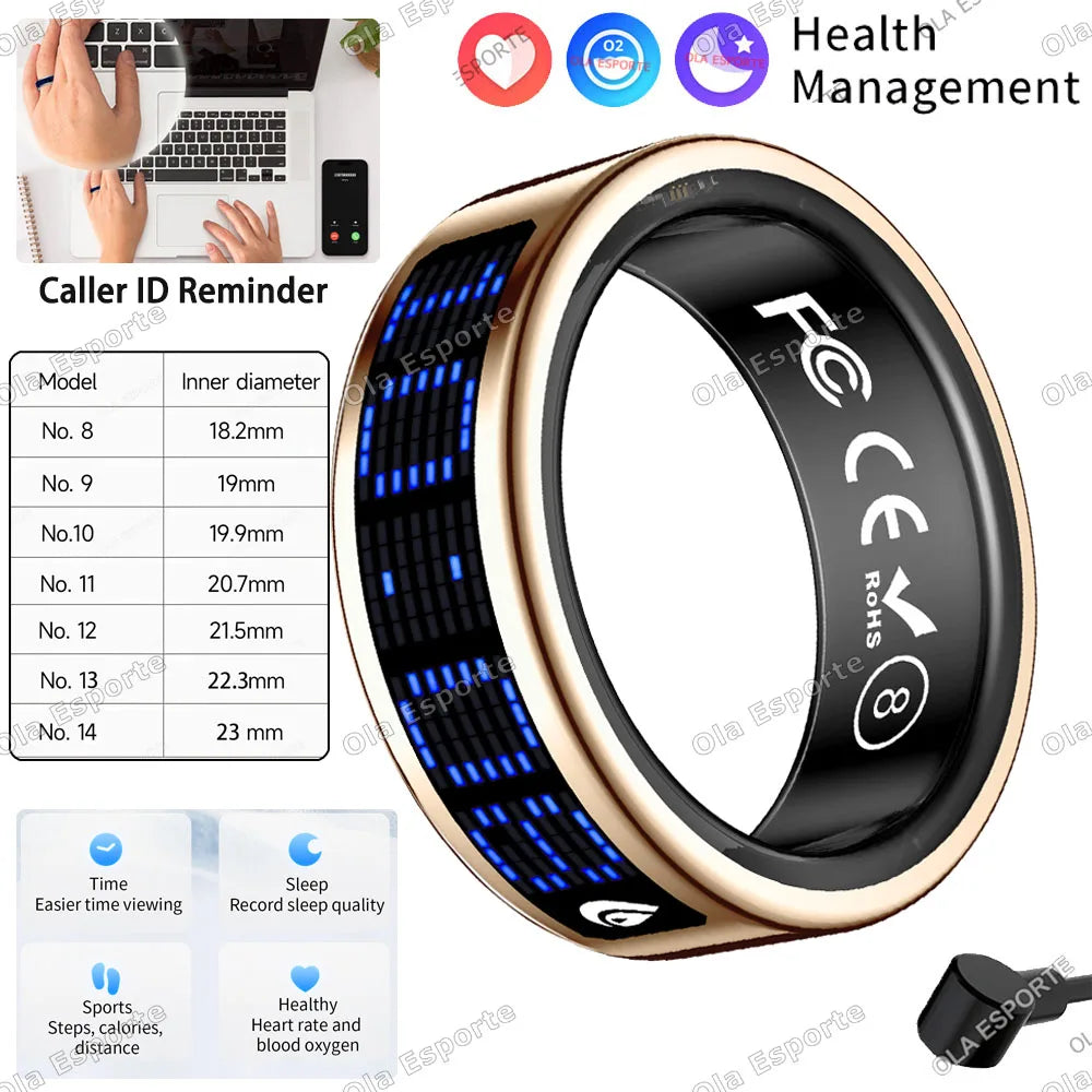 Smart Ring with Display Screen & Touch Control – Call ID Reminder, Tasbih Counter, Health Manager, 5ATM Waterproof Multi-Sport Mode Fitness Ring for Men & Women