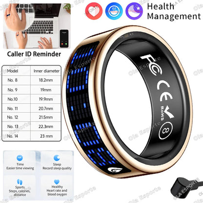 Smart Ring with Display Screen & Touch Control – Call ID Reminder, Tasbih Counter, Health Manager, 5ATM Waterproof Multi-Sport Mode Fitness Ring for Men & Women