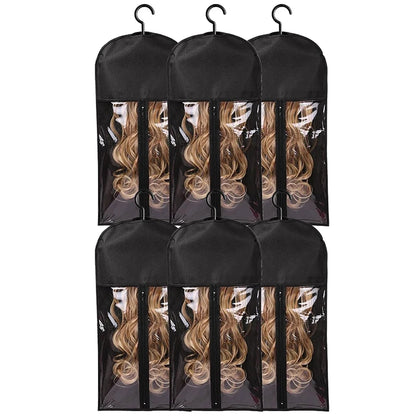 Premium Wig Storage Bags - Transparent Hanging Organizer with Metal Hangers for Wigs & Hair Extensions