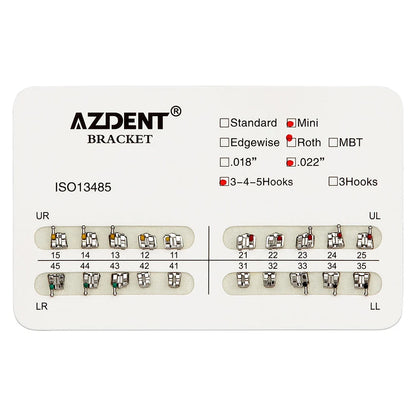 AZDENT 10 Packs Dental Brackets – Orthodontic Metal Mini Standard Roth MBT Slot 0.022/0.018 with Hooks, 20 Pcs per Pack