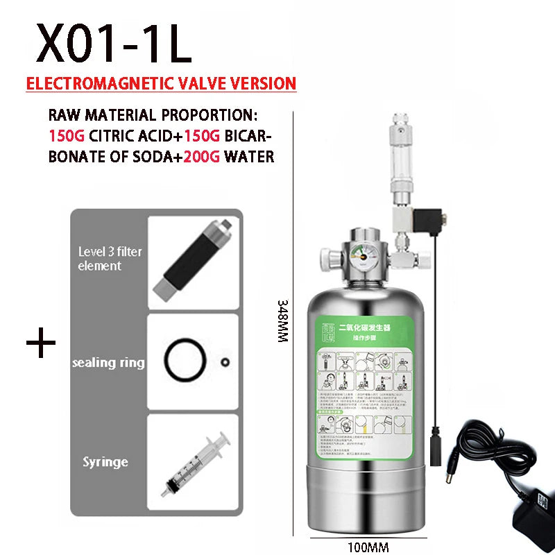 Aquarium DIY CO2 Generator Kit – Stainless Steel CO2 Cylinder & Carbon Dioxide Reactor System for Plants & Fish Tanks