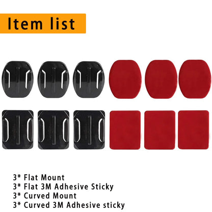 Helmet Adhesive Mount Kit for GoPro, Insta360, DJI – Flat & Curved Mounts with Adjustable Pivot Arm