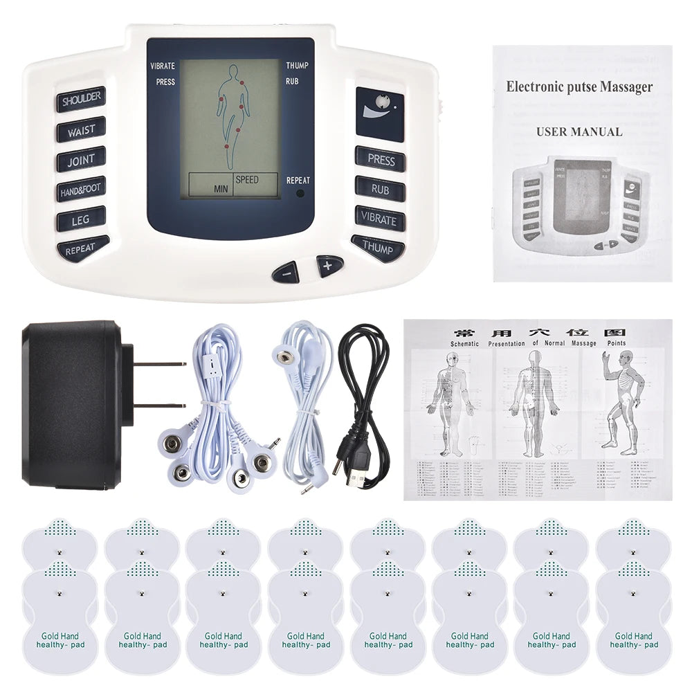 Full Body EMS Muscle Stimulator — Digital TENS Acupuncture Massager with 16 Pads and Meridian Therapy Set