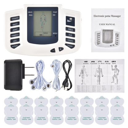 Full Body EMS Muscle Stimulator — Digital TENS Acupuncture Massager with 16 Pads and Meridian Therapy Set