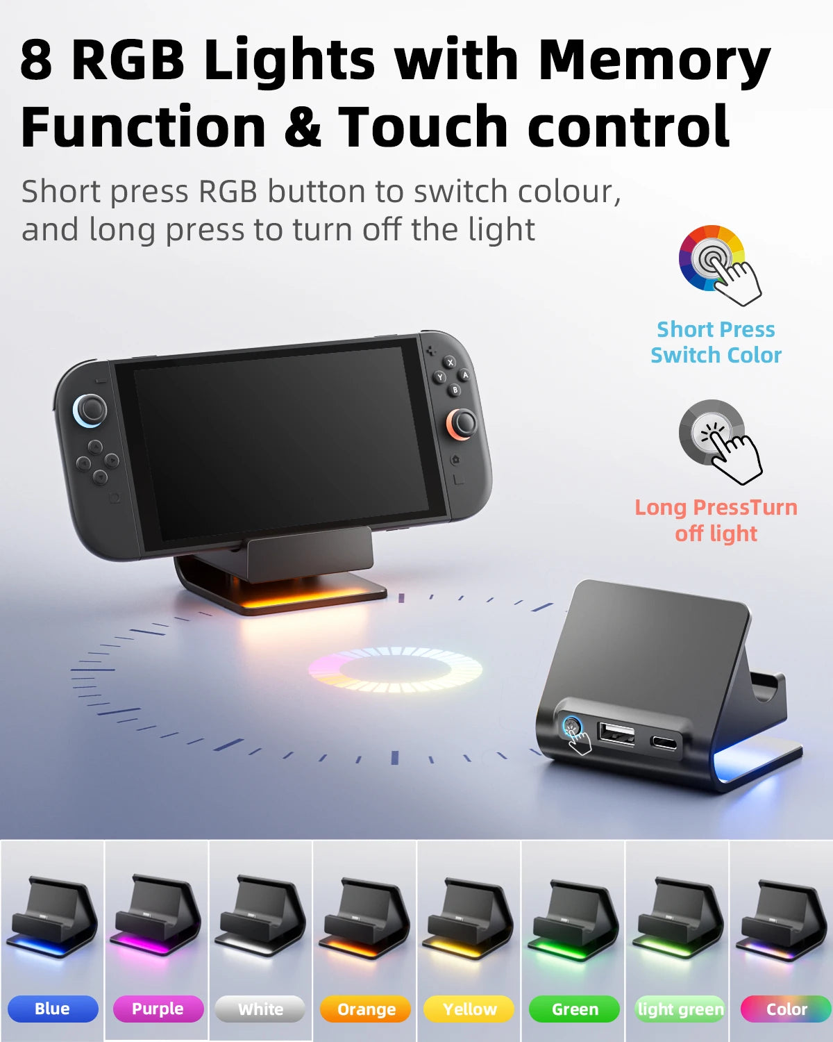 RGB Charger Dock for Nintendo Switch – Portable Charging Stand for 2 Joy-Con Controllers