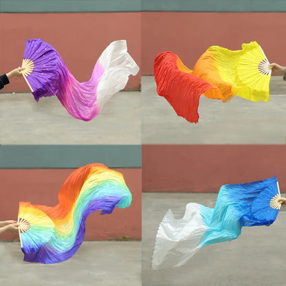 1pcs 150cm Length Dancing Fan - Hot Selling Ms. Belly Gradient Color Dancer Practice Long Imitation Dance Props Silk Fans