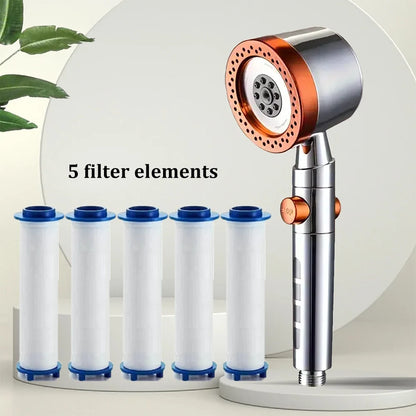 High Pressure Water Saving Shower Head - 5 Mode Handheld Bathroom Filter Spray with One Button Stop Function