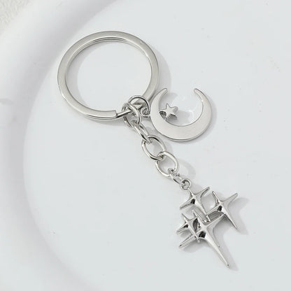 Y2K Star & Moon Metal Keychain – Handmade Friendship Key Ring for Women & Men Handbag Decoration
