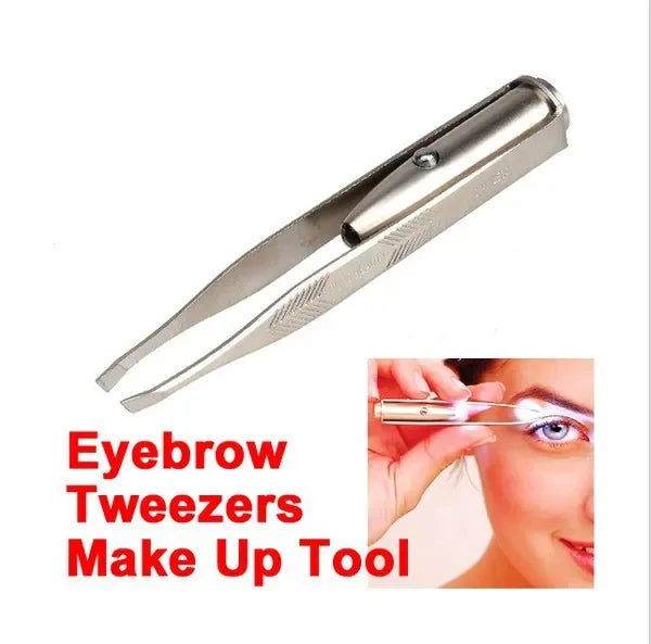Portable Stainless Steel Eyebrow Tweezer with LED Light – Smart Design Makeup Tool for Hair Removal