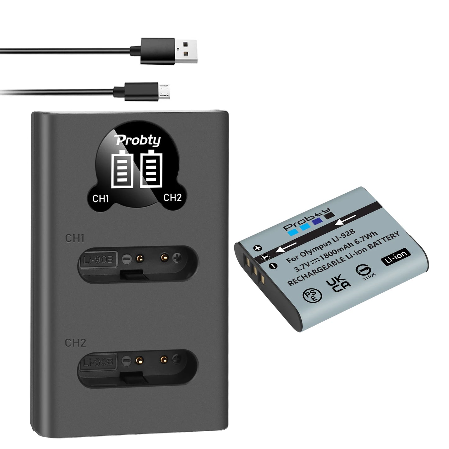 Li-90B / Li-92B Battery & Charger for Olympus Tough TG Series & SP-100 Cameras