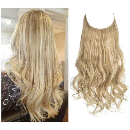 Synthetic Ombre Hair Extension - One Piece Invisible Wire Long Wavy Clipless False Hairpiece Black Blonde Pink
