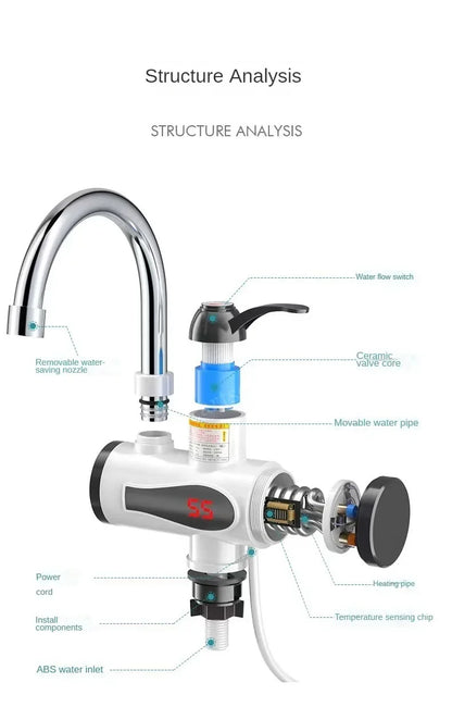 Electric Instant Kitchen Water Heater Faucet — Tankless Hot & Cold Heating Tap