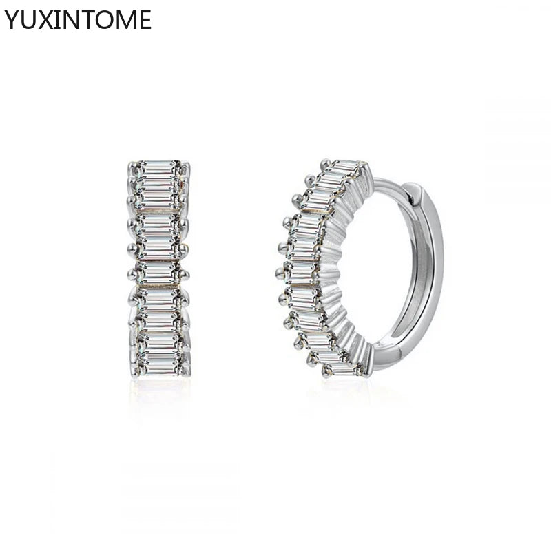 925 Sterling Silver White Zircon Hoop Earrings for Women – Fashion Geometric Crystal Silver Earrings Fine Jewelry Elegant Daily Wear Jewelry