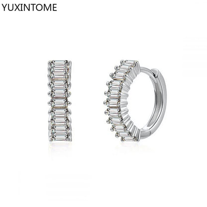 925 Sterling Silver White Zircon Hoop Earrings for Women – Fashion Geometric Crystal Silver Earrings Fine Jewelry Elegant Daily Wear Jewelry