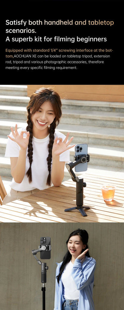 AOCHUAN 3-Axis Handheld Gimbal — Smartphone Stabilizer with Fill Light for iPhone & Android