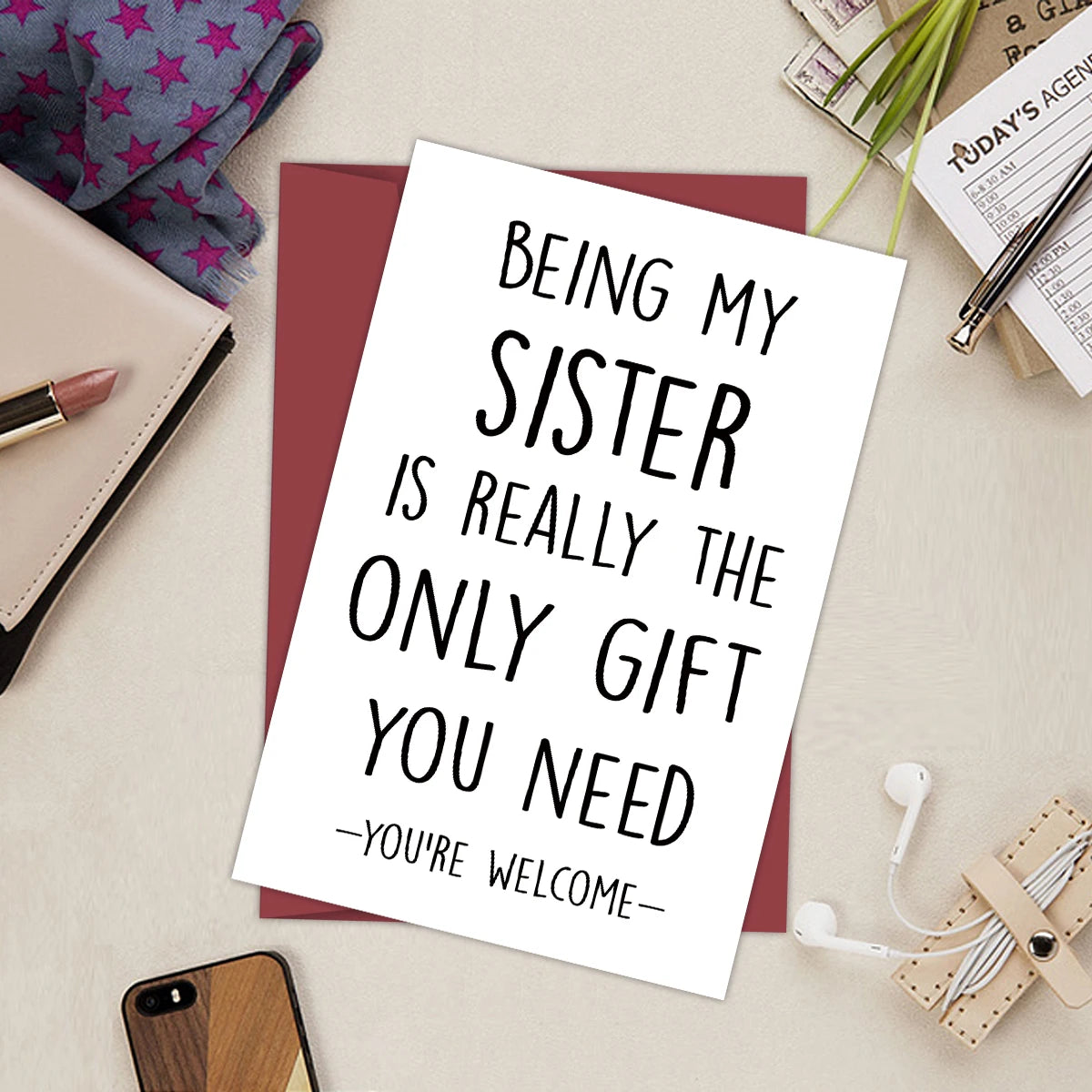 Funny Birthday Card for Sister – Humorous Greeting Card with Envelope, Personalized Sister Gift Birthday Wishes Card