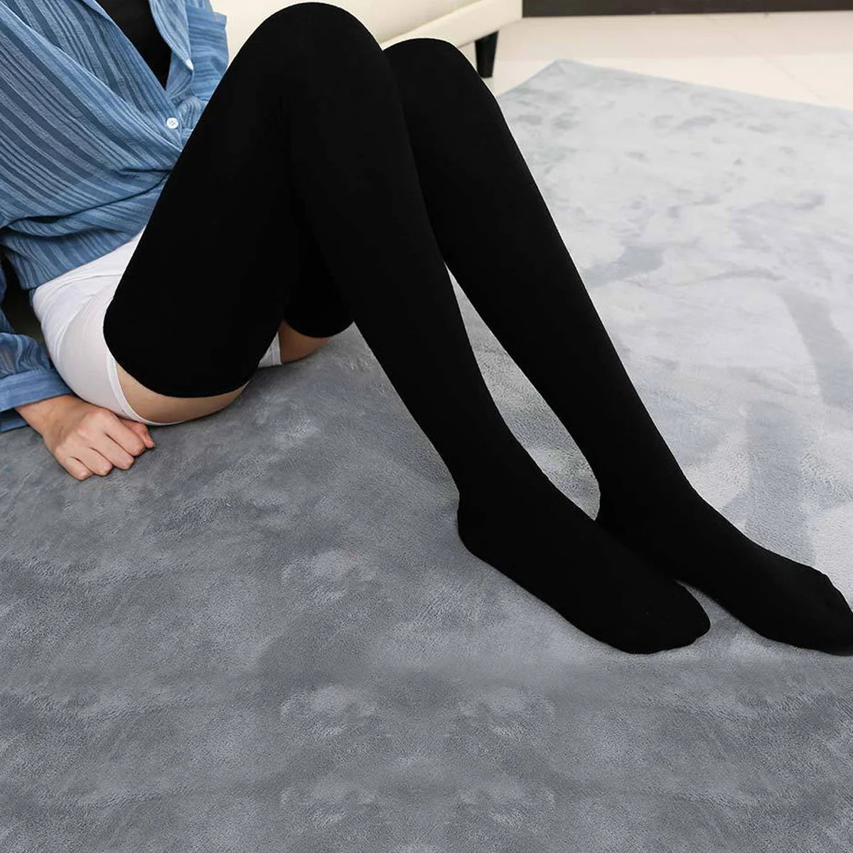 Extended Knee Socks for Girls: True Knee-High Socks, 180cm Height, Black, White, and Gray, 80cm Length - 1 Pair