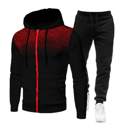 Men's Fleece Tracksuit Set – Solid Color Zip-Up Hoodie & Joggers | 2023 Fall/Winter Casual Sportswear