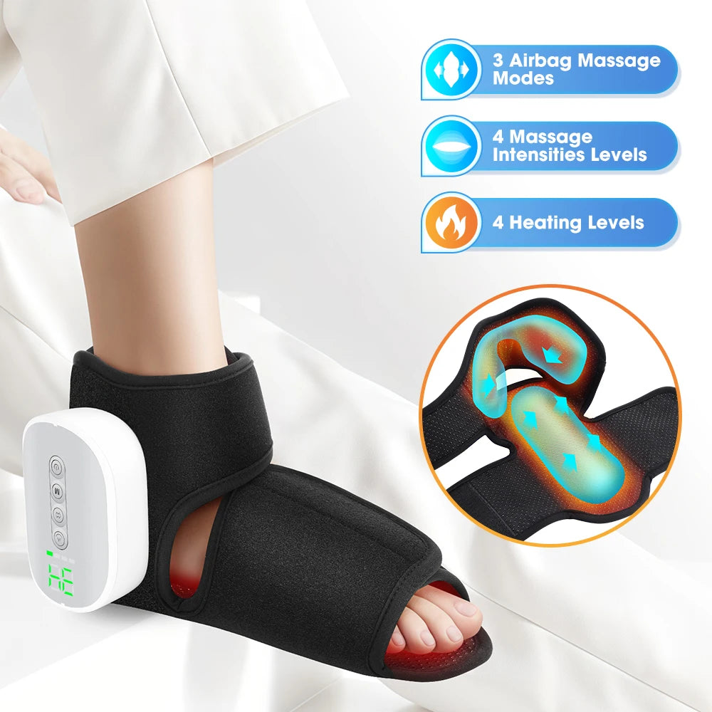 Portable Air Compression Ankle & Foot Massager - 4-Level Intensity Heated Foot Massage Wrap