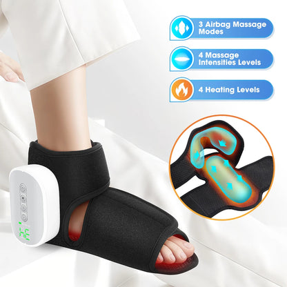 Portable Air Compression Ankle & Foot Massager - 4-Level Intensity Heated Foot Massage Wrap
