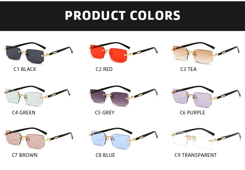 Fashion Rimless Sunglasses – Classic Small Square Frameless Shades for Men & Women, Summer Travel Eyewear
