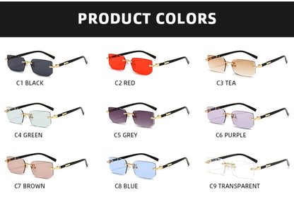 Fashion Rimless Sunglasses – Classic Small Square Frameless Shades for Men & Women, Summer Travel Eyewear