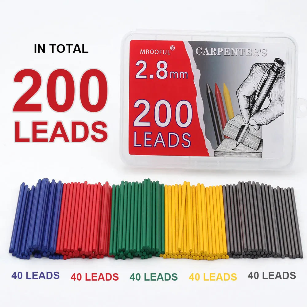 200Pcs 2.8mm Carpenter Pencil Lead Refills - Large Capacity Woodworking Pencil Accessories for Architects & Carpenters