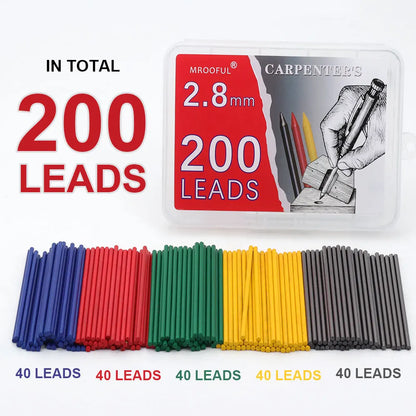 200Pcs 2.8mm Carpenter Pencil Lead Refills - Large Capacity Woodworking Pencil Accessories for Architects & Carpenters