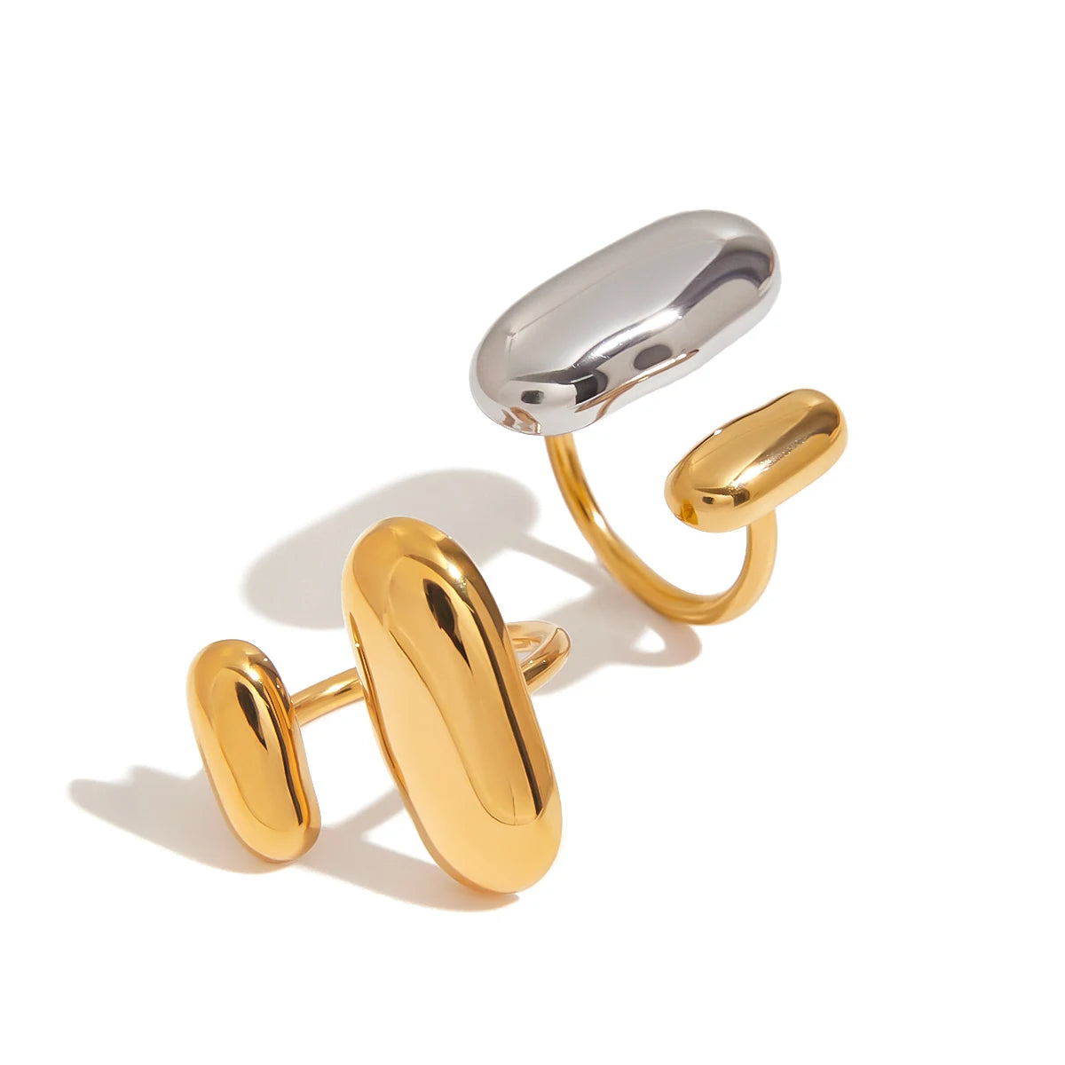 Uworld Two-Tone Geometric Double Layer Ring – Stainless Steel Waterproof Adjustable Finger Jewelry