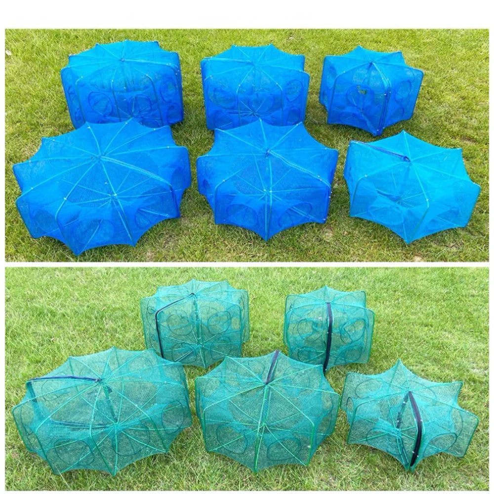 Folding Mesh Fishing Net Tackle - Crayfish Catcher Casting Cage for Crab, Shrimp, Smelt, Eels Traps