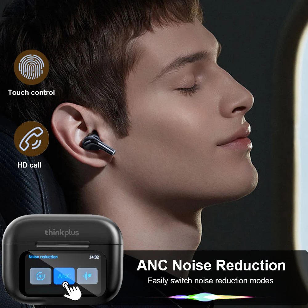 Thinkplus Wireless Bluetooth Earphones - ANC Noise Reduction, HD Mic Call & Gamer Earbuds with LED Touch Screen Control