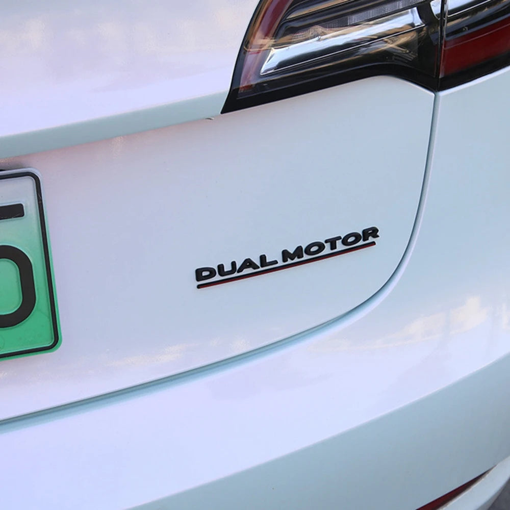 DUAL MOTOR Emblem for Tesla Model 3/Y/X/S — Chrome & Black/Red Trunk Badge Sticker, Car Styling