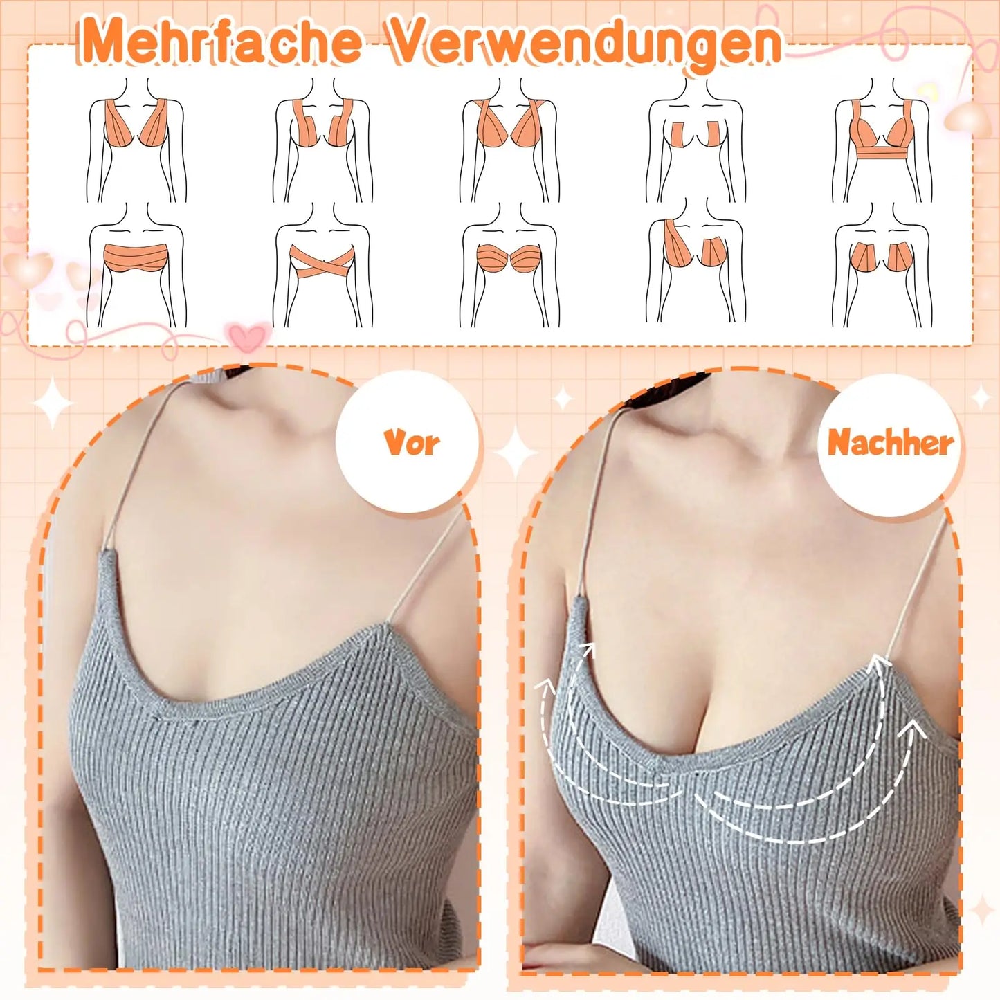 Women’s Boob Tape & Adhesive Bra Set – Invisible Push Up Breast Lift Tape with Nipple Covers & Strapless Support Pads