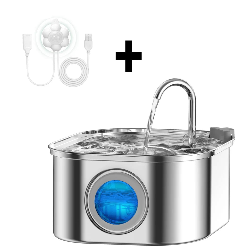 Automatic Cat Water Fountain - 3.2L/108oz Transparent Pet Water Dispenser with Sensor, Quiet Pump & Stainless Steel Filter
