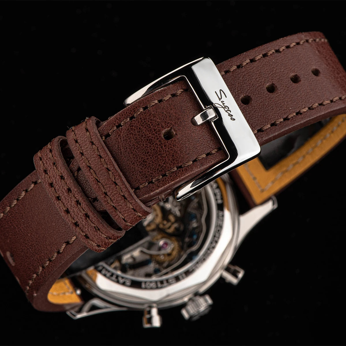 Sugess Pilot Men’s Chronograph Watch — Original ST1901 Mechanical Movement, Sapphire Crystal, Waterproof Racing Strap