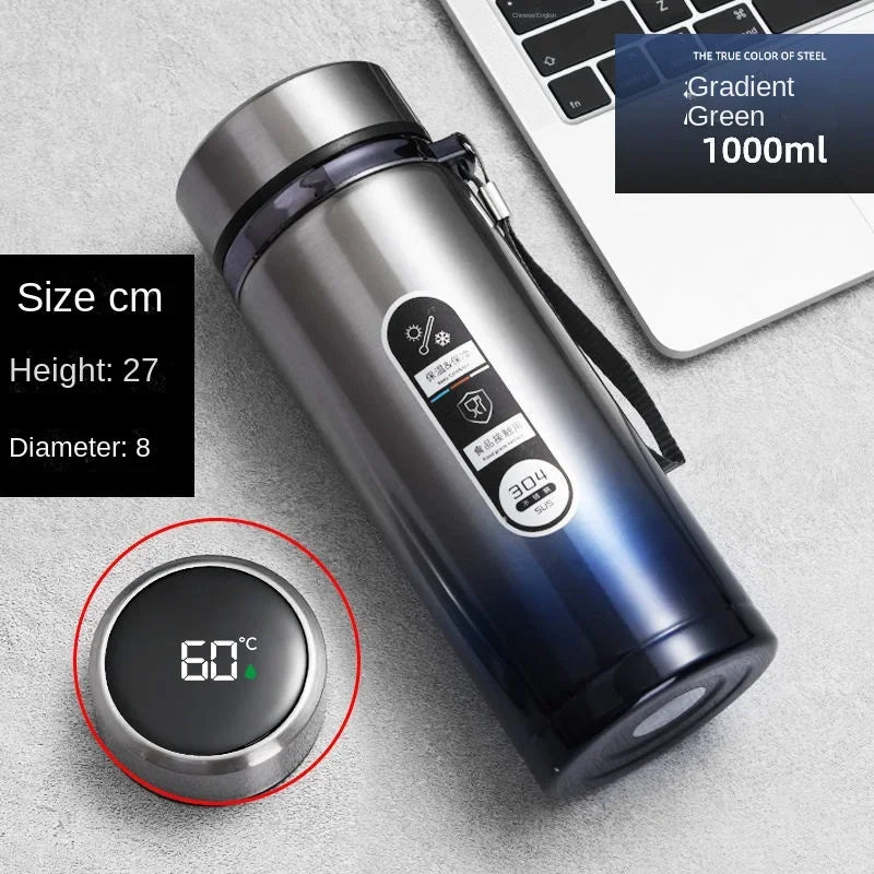 304 Stainless Steel Vacuum Thermos Bottle 800ml–1L with LED Temperature Display – Portable Travel Tea & Coffee Insulated Drinking Cup