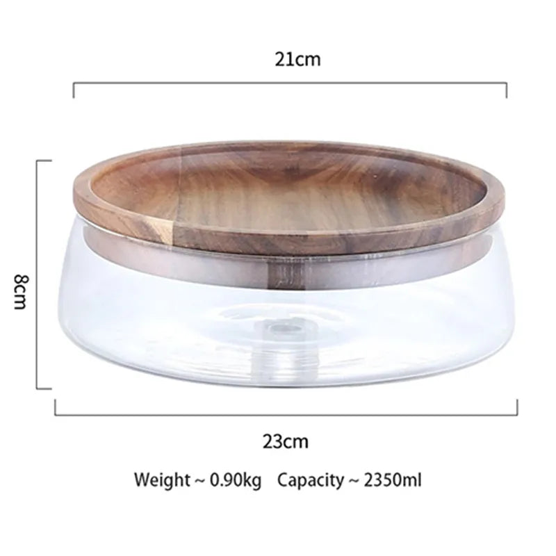 Creative Glass Food Storage Containers with Wooden Lids - Kitchen Organizer for Snacks, Fruits, Nuts, and Sundries