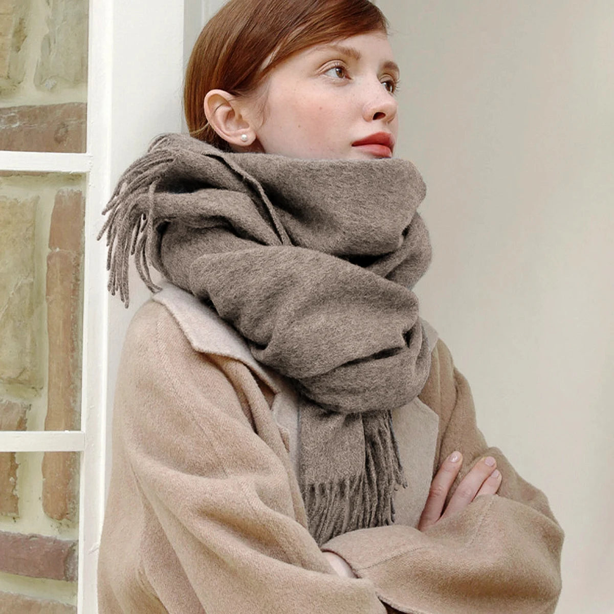 Solidlove Women’s Wool Winter Scarf – 100% Wool Cashmere Poncho Wrap, Fashionable Adult Scarf for Ladies