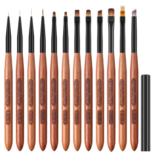 Sandalwood Handle Nail Art Brush Set – Gradient Blooming UV Gel Liner & Flower Drawing Tools for Stripes & Nail Painting